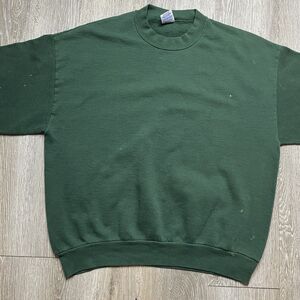Jerzees Blank Sweatshirt Mens XL Green Cotton Fleece Crewneck Pullover Made USA